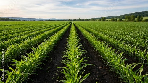 Wallpaper Mural Expansive Green Field with Rows of Young Crops Under a Blue Sky Torontodigital.ca