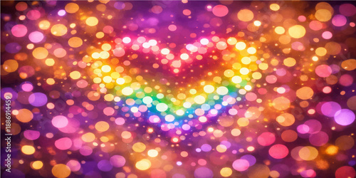 Abstract colorful and glowing bokeh background with shiny bright holiday lights and a festive disco circle pattern for a celebratory wallpaper design