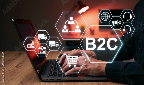 Wallpaper Mural Business to consumer video content on laptop with b2c icons and graphics overlay Torontodigital.ca