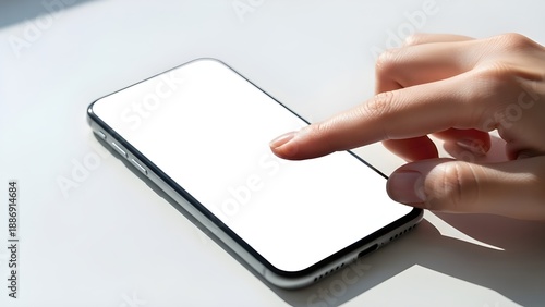 Wallpaper Mural Close-up of a person's hand touching a blank white screen on a modern smartphone Torontodigital.ca