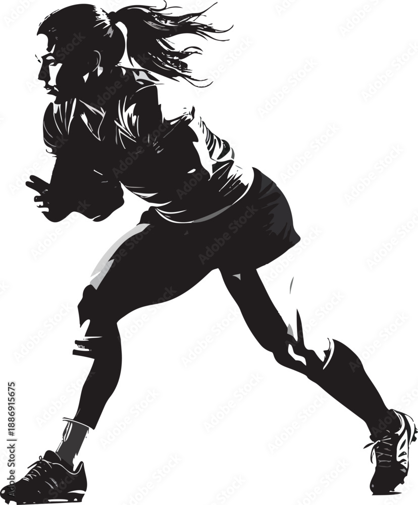 Fototapeta premium Black and White Rugby Player Silhouette in Dynamic Random Pose