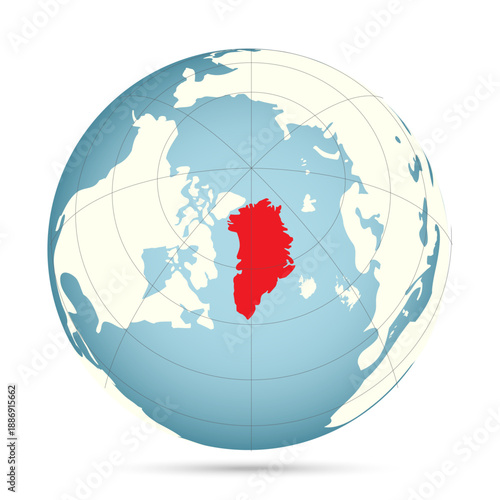 Greenland Highlighted on World Globe Map, Arctic Region in Orthographic Projection, Global Geography Illustration