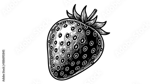 Single strawberry illustration with intricate details on dark background