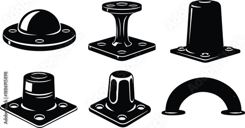 Industrial Bolts and Fasteners in Black and White Illustration