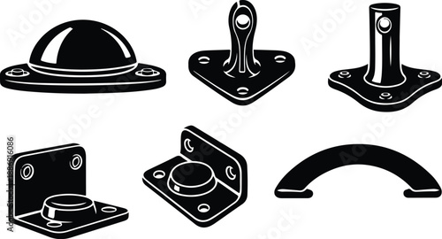 Industrial metal hardware and fittings in black and white