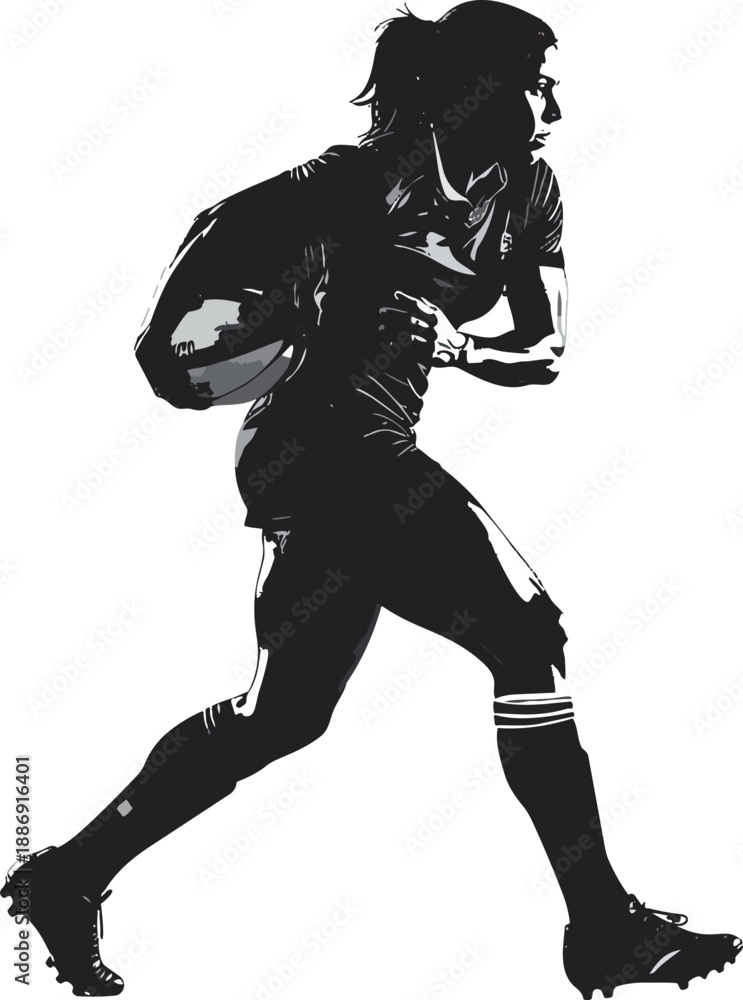 Naklejka premium Black and White Rugby Player Silhouette in Dynamic Random Pose