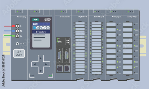 PLC Programable Logic Controller With Digital Analog Input and Output Flat Design