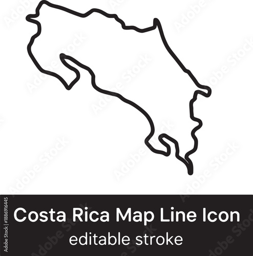 Costa Rica map outline icon, editable stroke, simple vector illustration