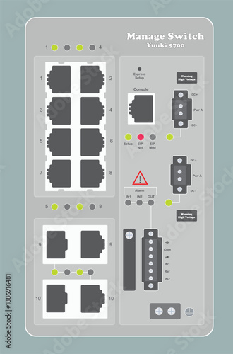 Industrial Manage Switch HUB Network Device Vector Flat Design