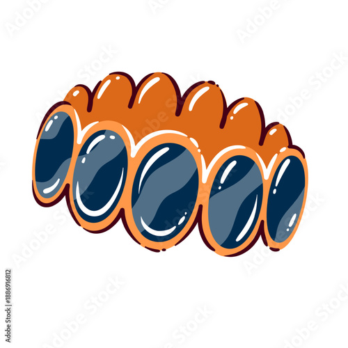 Gold gemstone bracelet jewelry. Oval stones in polished metal setting, linked bracelet form, glossy surface, smooth curves. Fashion wrist accessory, modern cartoon vector illustration.