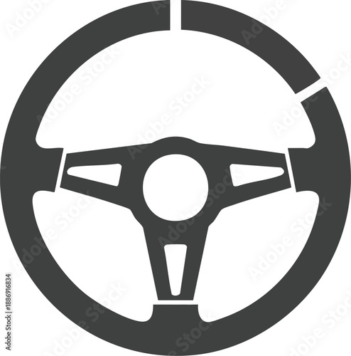 Stylish and sleek black steering wheel icon, perfect for automotive graphics, car insurance illustrations, or driving-related designs, showcasing modern vehicle aesthetics and functionality.