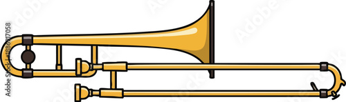 Stunning side view of a golden trombone with intricate details and polished finish, perfect for music-themed designs and projects focusing on musical instruments and sound.