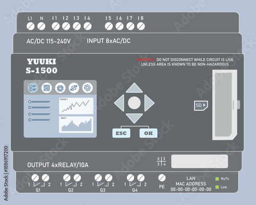 PLC Programable Logic Controller With Digital Analog Input and Output Flat Design