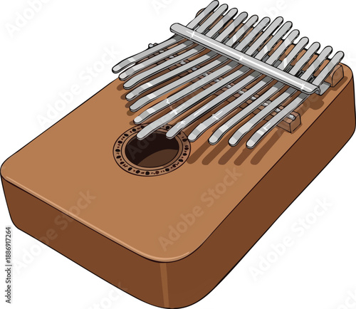 Beautifully crafted wooden kalimba instrument with metal tines, perfect for music enthusiasts seeking a unique addition to their musical collection.