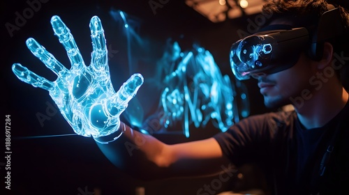 Graphic designer using a haptic glove to sculpt digital art in the air