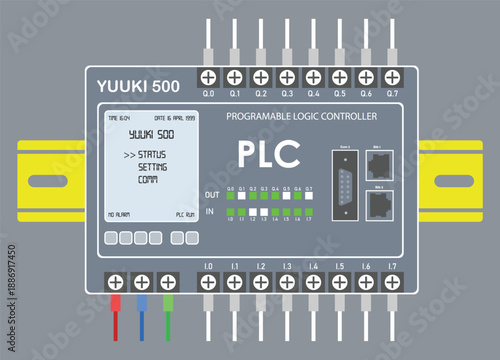 PLC Programable Logic Controller With Digital Analog Input and Output Flat Design
