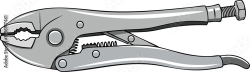 High-quality illustration of a silver locking pliers tool, perfect for mechanical repairs and DIY projects, showcasing detailed features and durable construction.