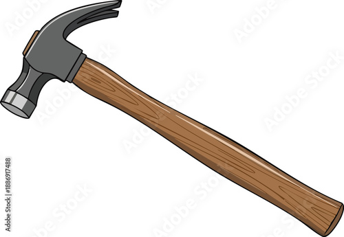 A detailed illustration of a professional hammer featuring a sturdy wooden handle and a solid metal head, ideal for construction and DIY projects, showcasing quality craftsmanship and durability.