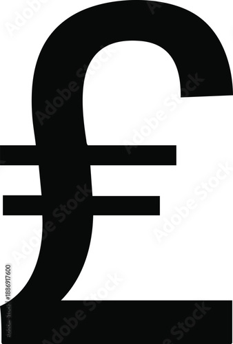 Stylized black pound sterling symbol representing currency in financial contexts, ideal for business, economics, or banking-related graphics to enhance commercial design projects.