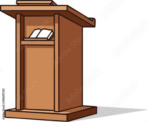 Elegant wooden podium with open book, ideal for presentations, speeches, or educational settings in professional environments.