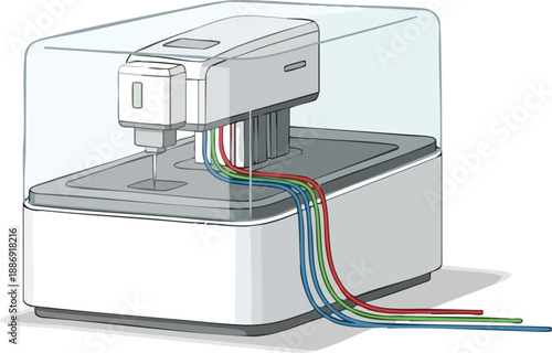 Modern Automatic Sewing Machine with Colorful Threads in Transparent Cover for Crafting and Tailoring Projects