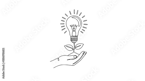 Seed of an Idea Creative Growth Lightbulb Line Art Concept