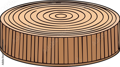 A detailed illustration of a wooden tree stump showing its natural textures and patterns, perfect for design projects related to nature, woodworking, and rustic themes.