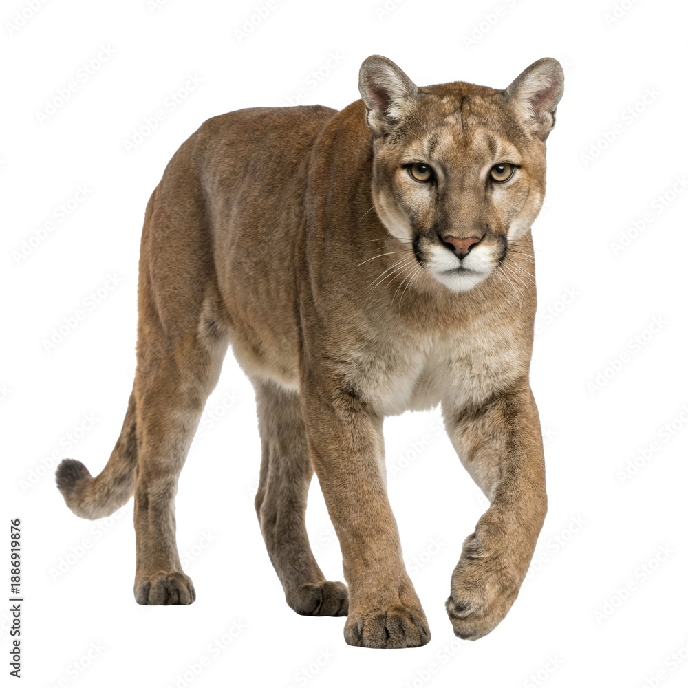 Obraz premium Cougar Walking Towards Camera Isolated on White Background