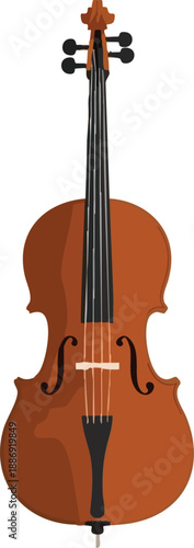 A beautifully detailed, realistic illustration of a brown violin showcasing its elegant curves, strings, and wood grain in a minimalist style on a white background.