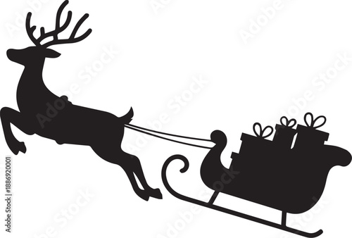 Black reindeer running with sleigh silhouette vector illustration