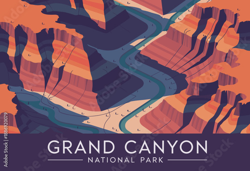 Stunning Aerial View of Grand Canyon with Rich Earth Tones and Winding River in a Vibrant Sunset Glow