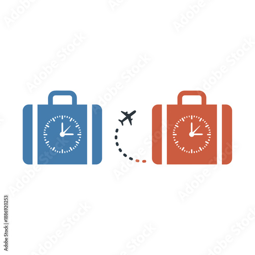 Vector illustration of suitcases with clocks representing time travel