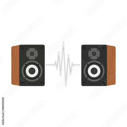 Vector illustration of speakers with sound waves on a white background