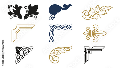 Decorative corner elements collection isolated on white