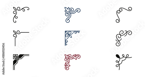 Decorative corner elements collection on black background