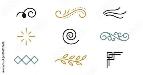 Decorative design elements collection on black background