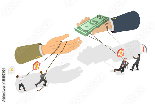 Bilde på lerret 3D Isometric Flat  Illustration of Corruption And Bribery, Businessman Hands Eng