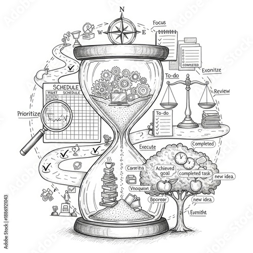 Strategic Planning Productivity Flowchart Time Management Success Business Goal Illustration