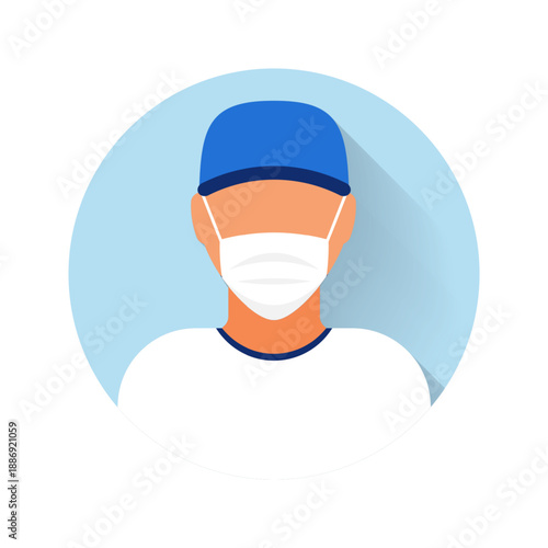 Flat modern minimal avatar icon with medical mask. Business concept, global communication. Web site user profile. Social media, network elements