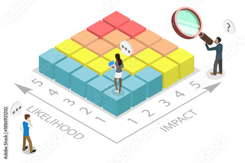 Quadro su tela 3D Isometric Flat  Illustration of Risk Matrix, Creating A Business Contingency