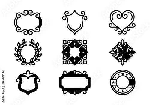 Set of decorative graphic elements on black background
