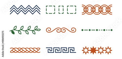 Abstract decorative elements in various designs on black background