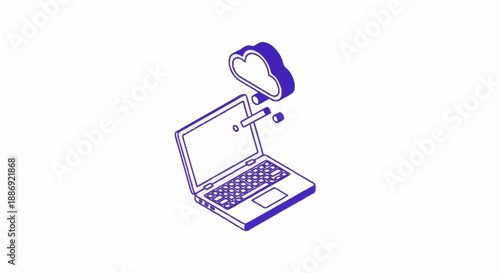 Simple line art illustration of a laptop with a headset.