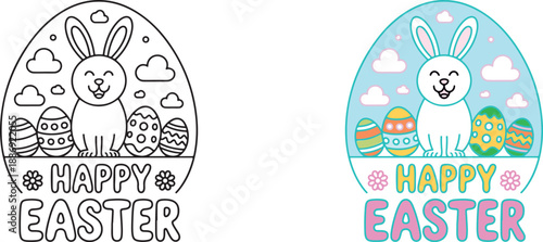 Happy Easter Bunny and Eggs