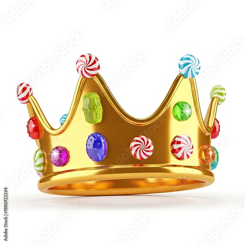 Vibrant Candy Crown Golden Royal Headwear Embellished with Sweet Lollipops and Jewels
