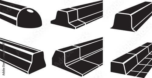 Black and white illustration of various concrete curb styles