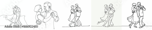 line art of a romantic old couple dancing on Valentine's Day