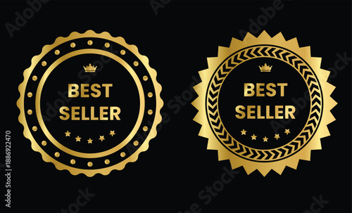 best seller gold badge. Customer Favorite Symbols. Commercial Success Icons. Business marketing and advertising regulation signs