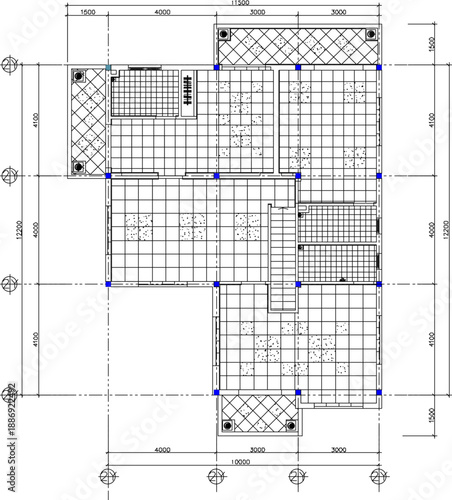 Vector sketch illustration silhouette design architectural engineering drawing of floor plan ceramic tiles of simple house building with scale size