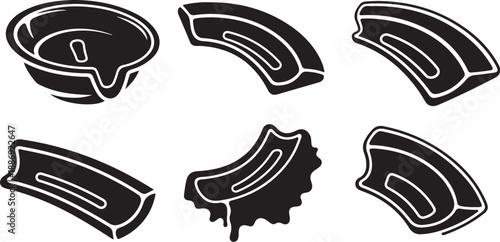 Black and white broken pie chart segments illustration set